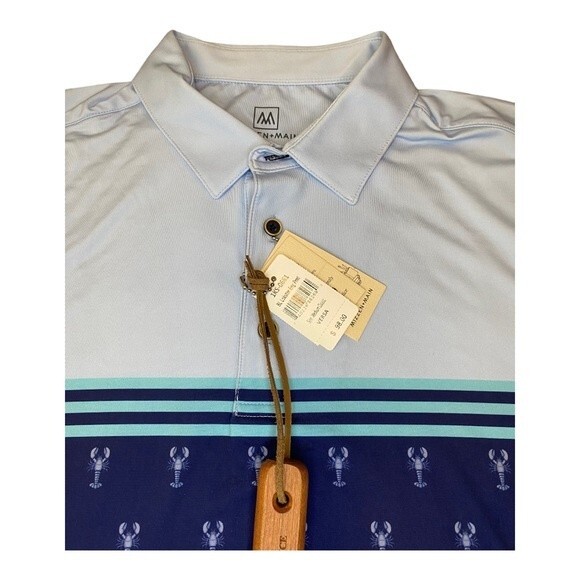 Mizzen Main Mens Polo Golf Shirt Medium Blue Lobster Versa PTO Bottle Opener NWT - Picture 4 of 13